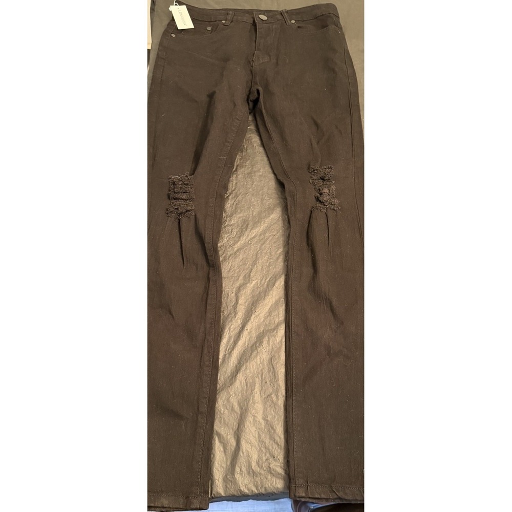 Longbida Mens 30 Distressed‎ Skinny Black Jeans